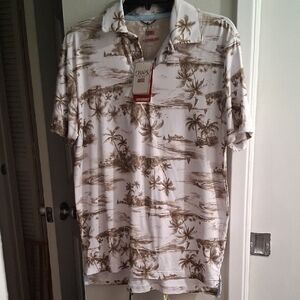 Chaps Men's White Polo with Brown Palm Print